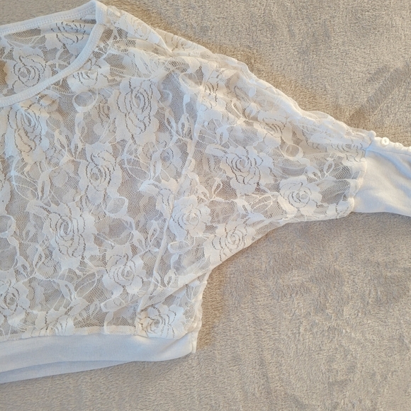 Vintage Y2K White Lace Crop Top Dolman Sleeve Large Fairy Grunge - Picture 7 of 10